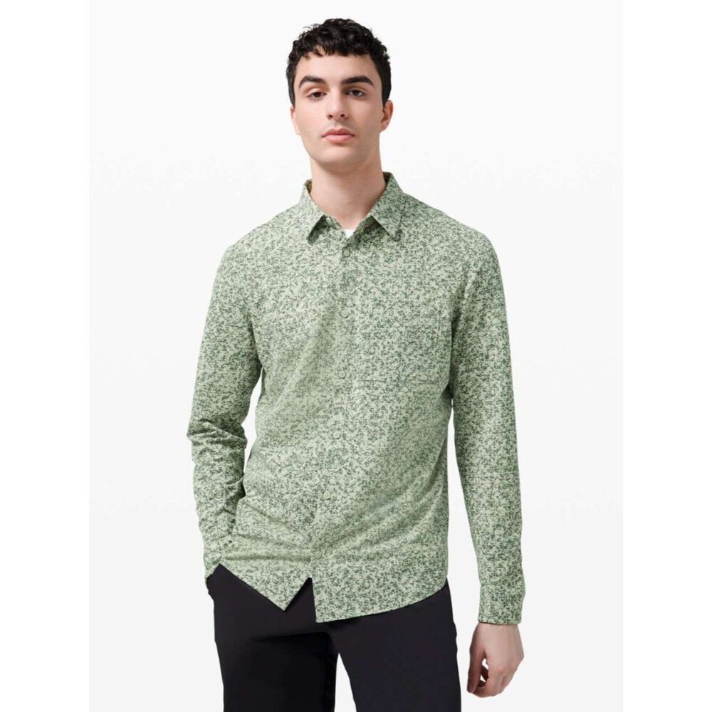 Lululemon L? Commission Long Sleeve Button Down Shirt Green Fern/Smoked Spruce